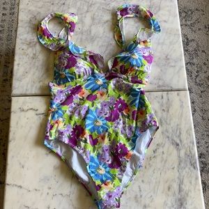 J.Crew Floral Ruffle Sleeve One-Piece Swimsuit